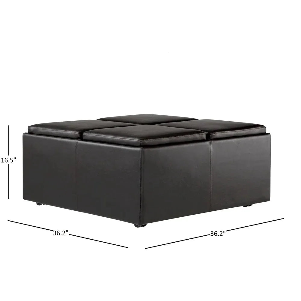 Dark Brown Faux Leather Storage Ottoman with 4 Trays P9919