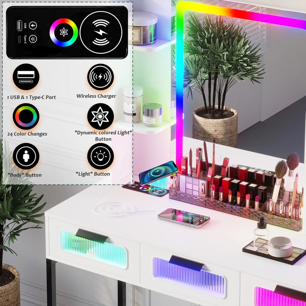 White Vanity with Lights and 6 Drawers Q796831