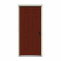 34 in. x 80 in. 6-Panel Red Painted Steel Prehung Left-Hand Inswing Front Door with Brickmould K992235