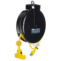 Yellow 30 ft Retractable Triple Tap Power Cable Reel V6383