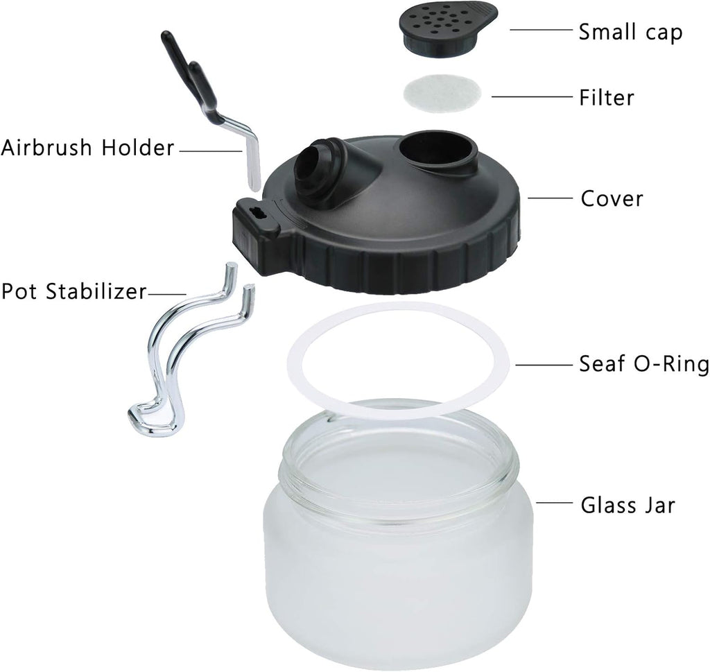 Airbrush Cleaning Pot Glass Jar Kit with Holder Station I300080
