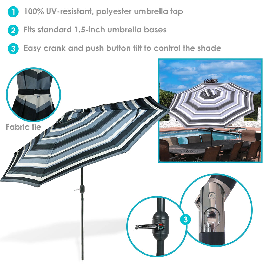 Striped 9' Patio Umbrella with Push Button Tilt & Crank A769
