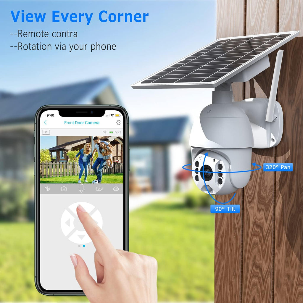 Solar Security Camera Outdoor WiFi Wireless 1080P Motion Detection Color Night Vision 2-Way Talk Cloud SD Slot G596093