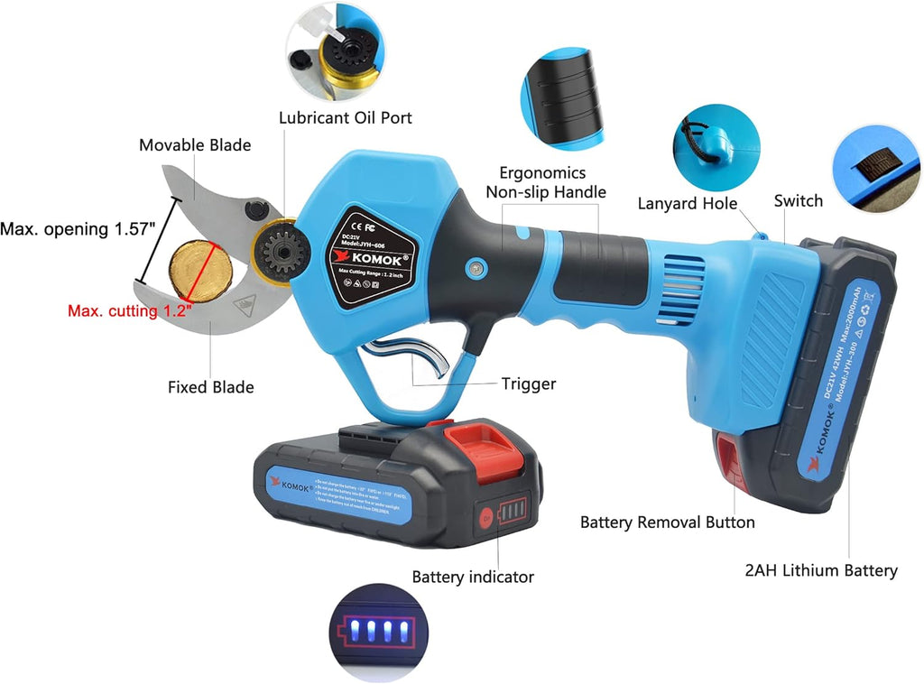 Cordless Electric Pruning Shears with 2Ah Lithium Battery, 30MM Cutting Diameter I98762