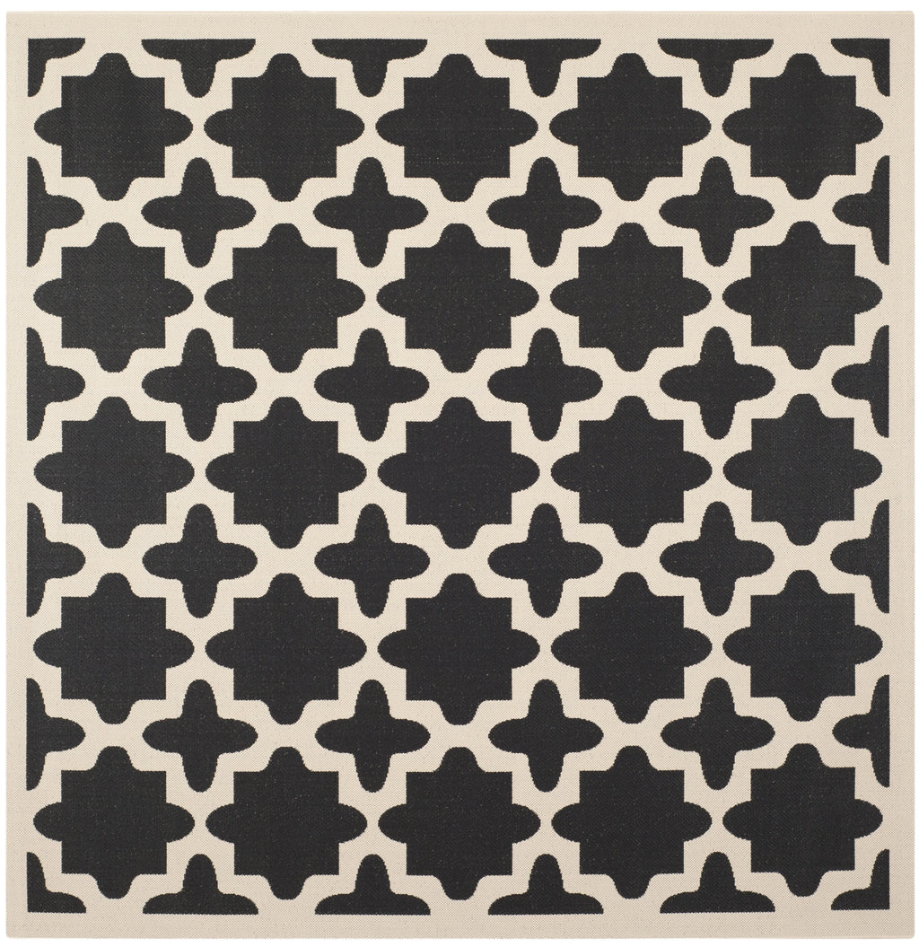 7'10" x 7'10" Square Black Beige Geometric Indoor Outdoor Area Rug W4490
