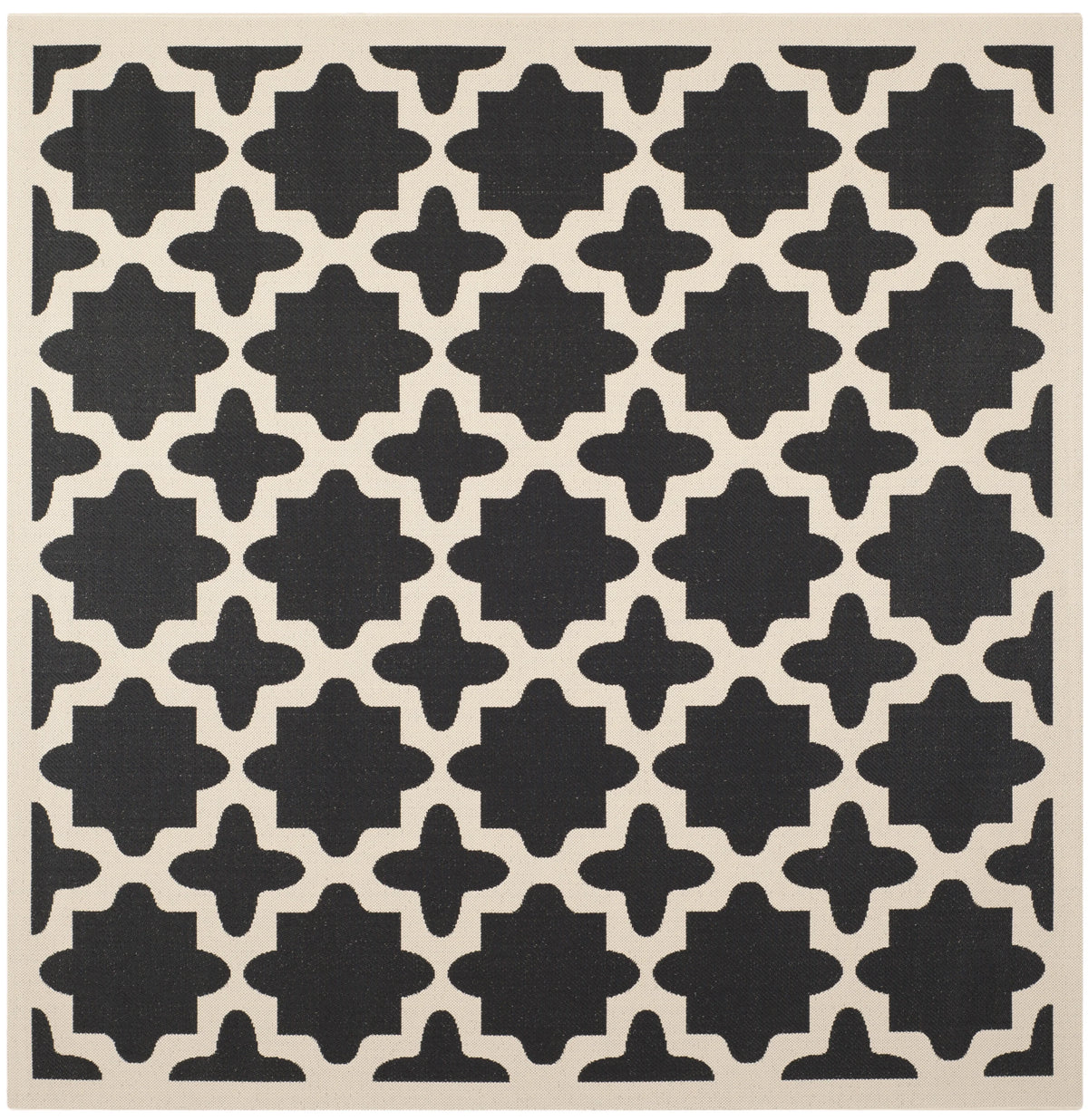 7'10" x 7'10" Square Black Beige Geometric Indoor Outdoor Area Rug W4490