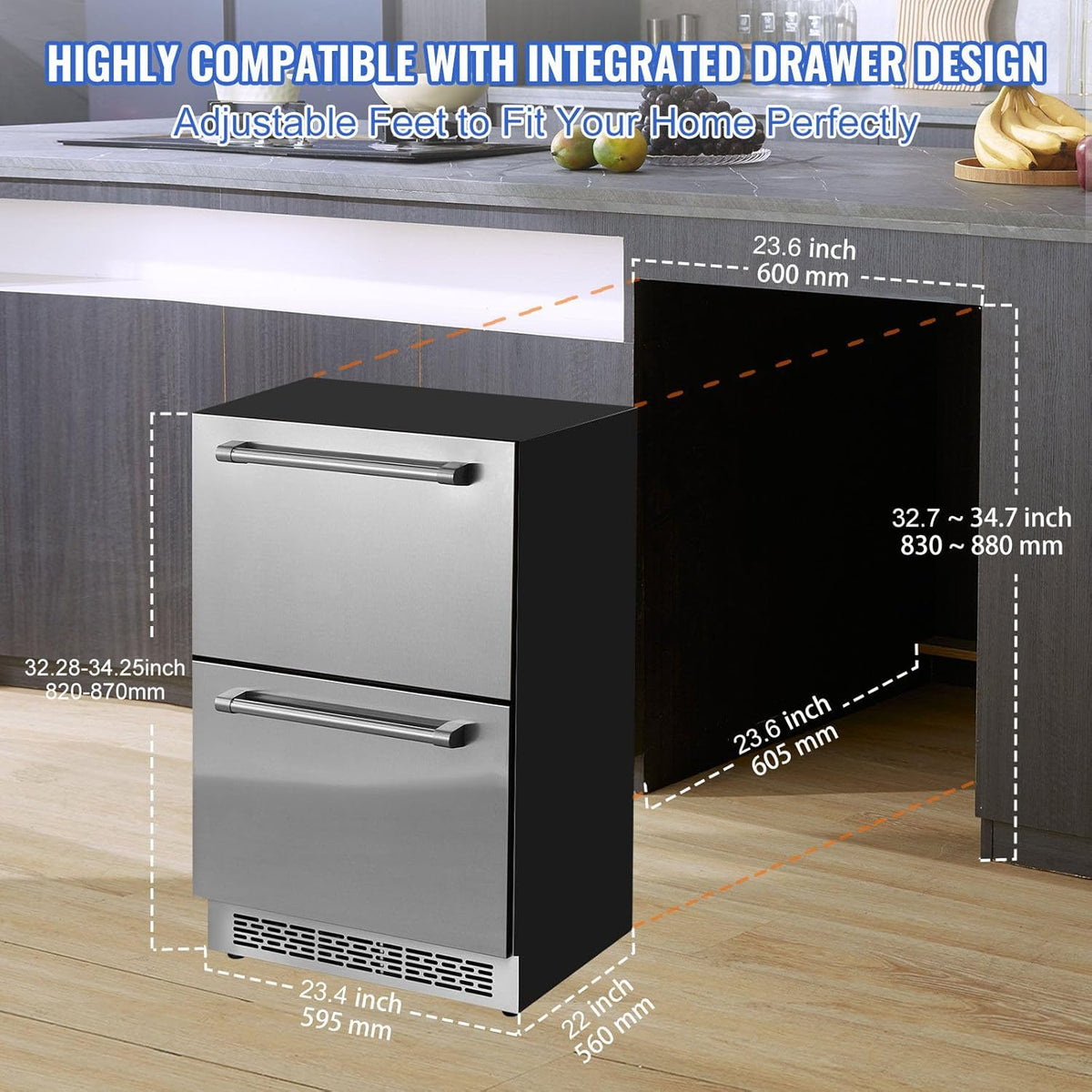 24 inch Undercounter Refrigerator, 2 Drawer, 4.87 Cu.ft. Capacity, silver U878137