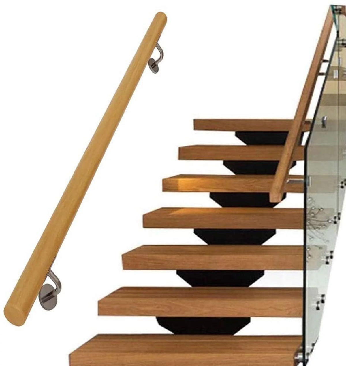 Silver 15 FT Long Wooden Stair Handrail with Iron Bracket P553
