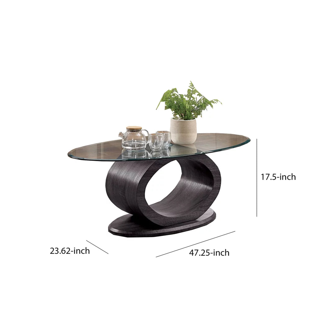 Tempered Glass Top Coffee Table with Wooden Base V889