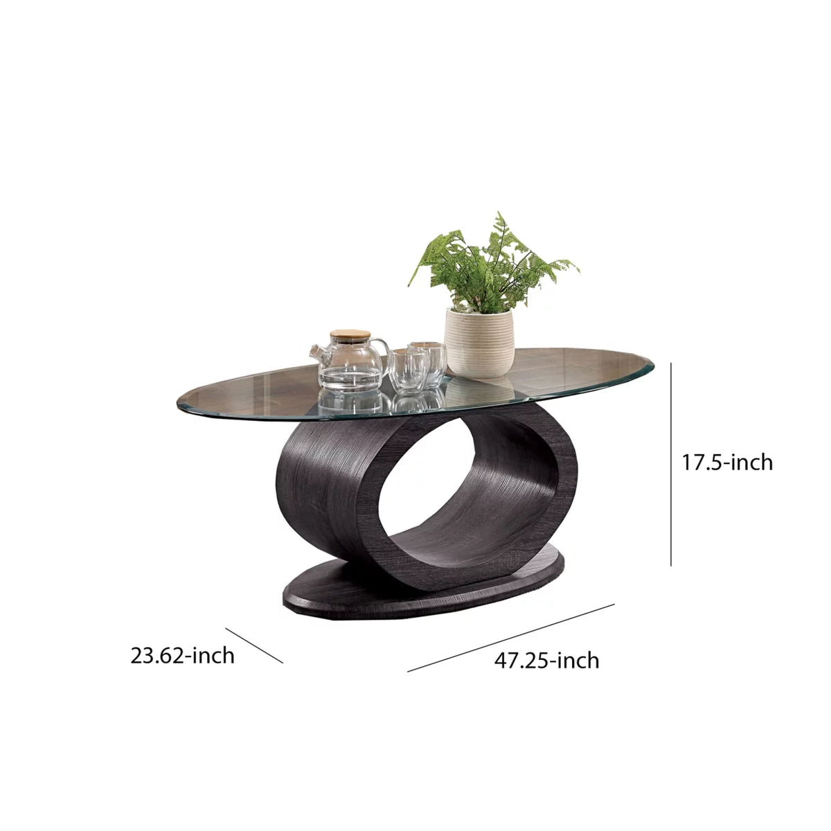 Tempered Glass Top Coffee Table with Wooden Base V889