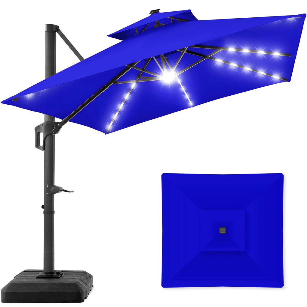 10x10ft 2-Tier Solar LED Cantilever Patio Umbrella with Base C339