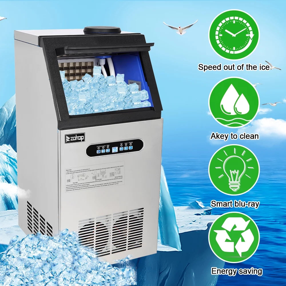 150lbs/24h Stainless Steel Freestanding Ice Maker Machine T16701