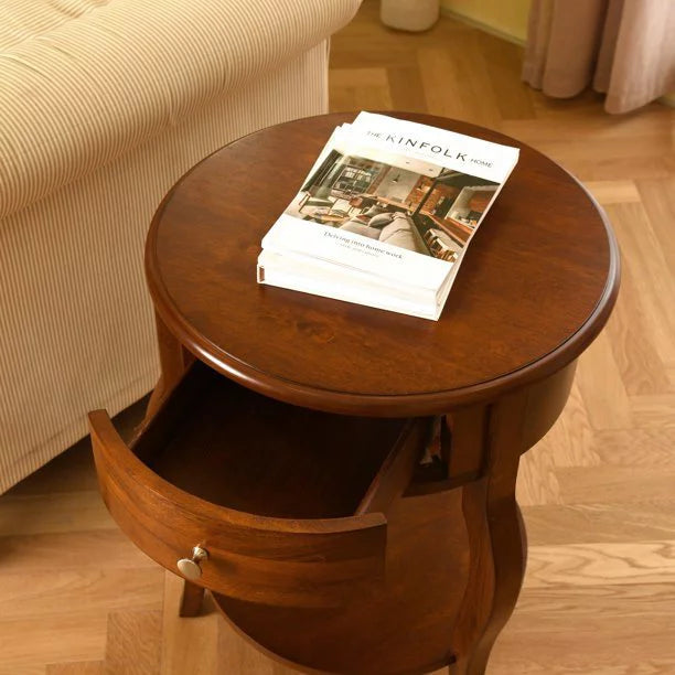 Brown Round End Table with Drawer Storage K450104
