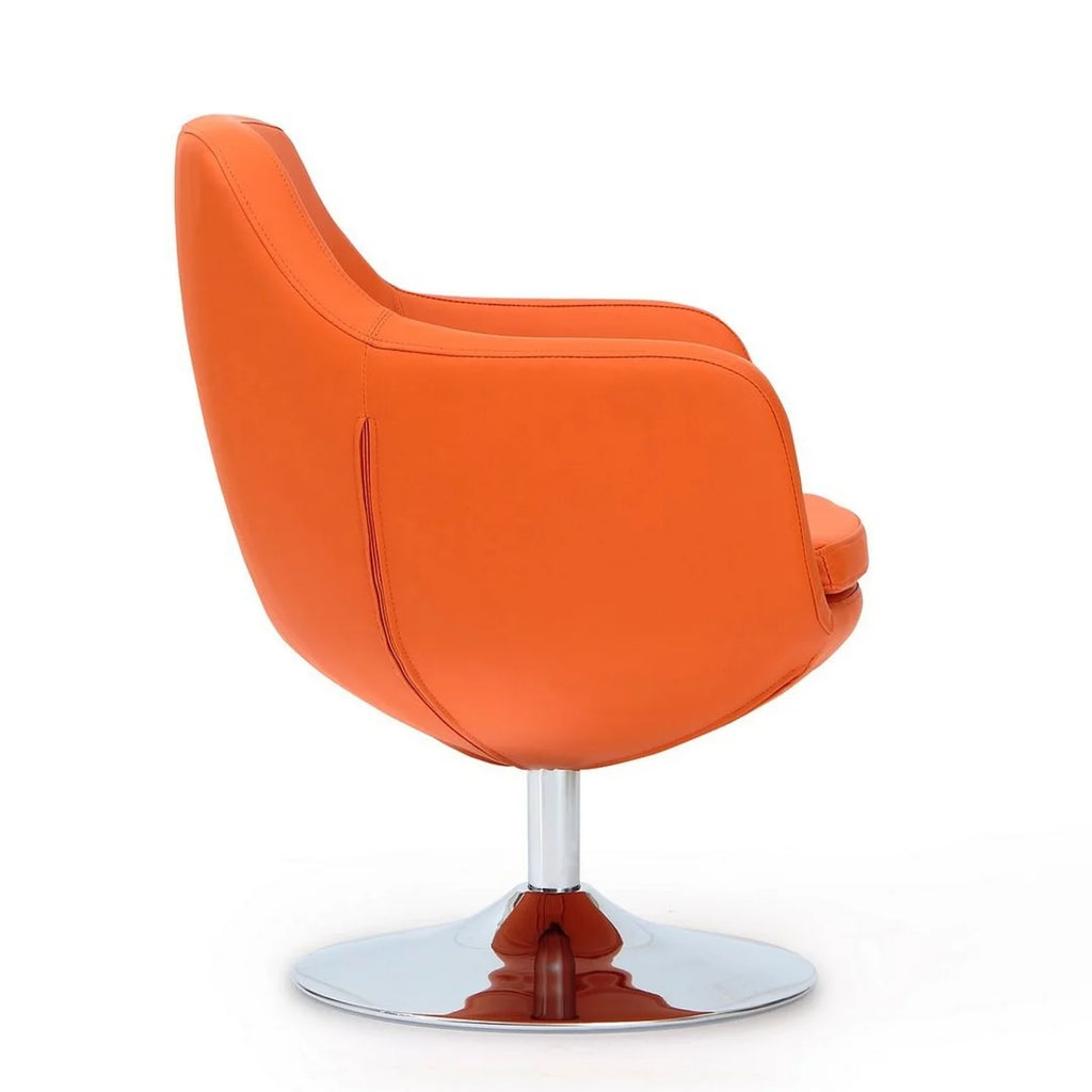 Orange and Polished Chrome Faux Leather Swivel Accent Chair Set of 2 C233