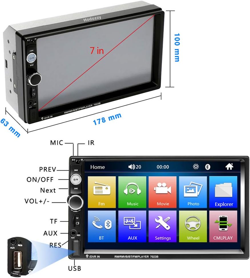 7” Touch Screen Double Din Car Stereo Radio with Bluetooth P6952