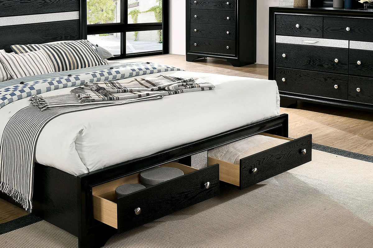 Black Queen Size 4pc Bedroom Set Solid Wood A60343