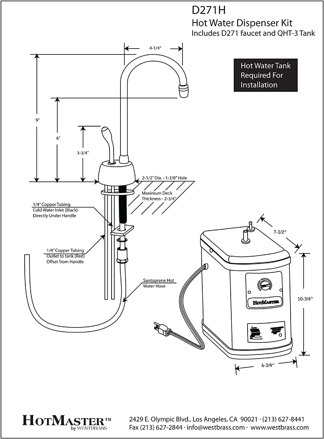9" 1-Handle Hot Water Dispenser Faucet with Thermostatic Tank, Oil Rubbed Bronze T694