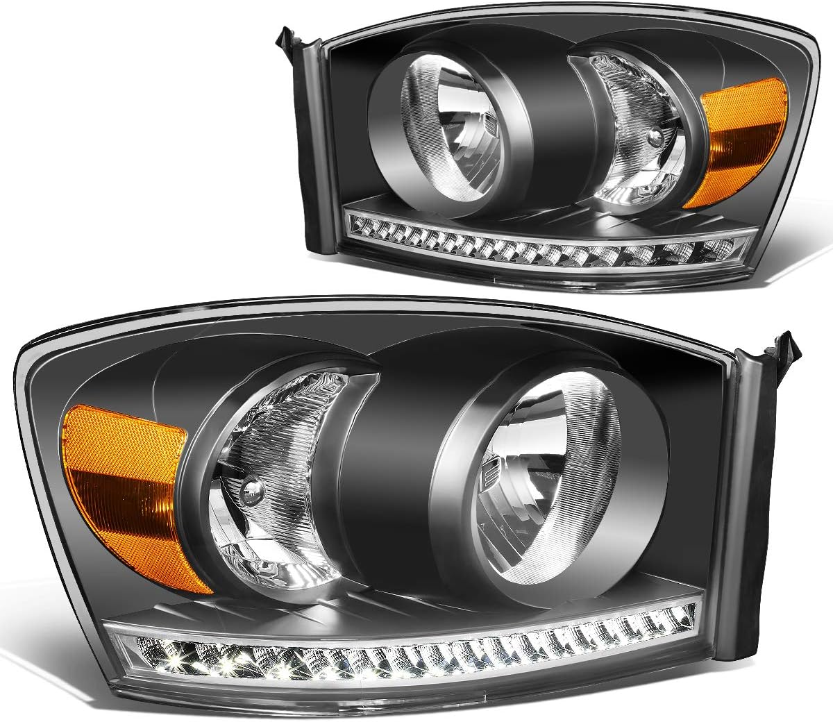 Black/Clear Dual LED DRL Sequential Turn Signal Projector Headlights Q444