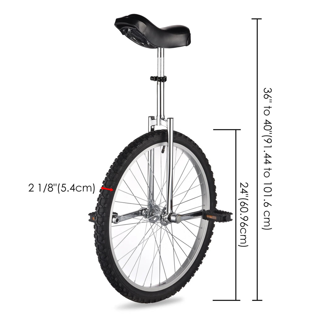 24 In Wheel Outdoor Unicycle Adjustable Seat Anti-Skid Pedal Red O680011