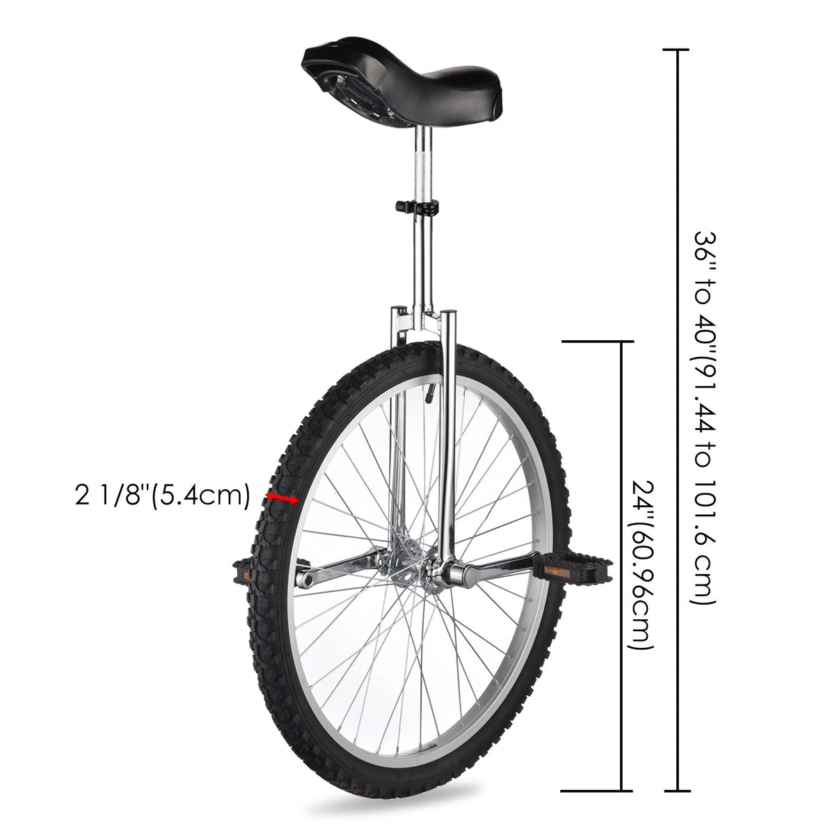 24 In Wheel Outdoor Unicycle Adjustable Seat Anti-Skid Pedal Red O680011
