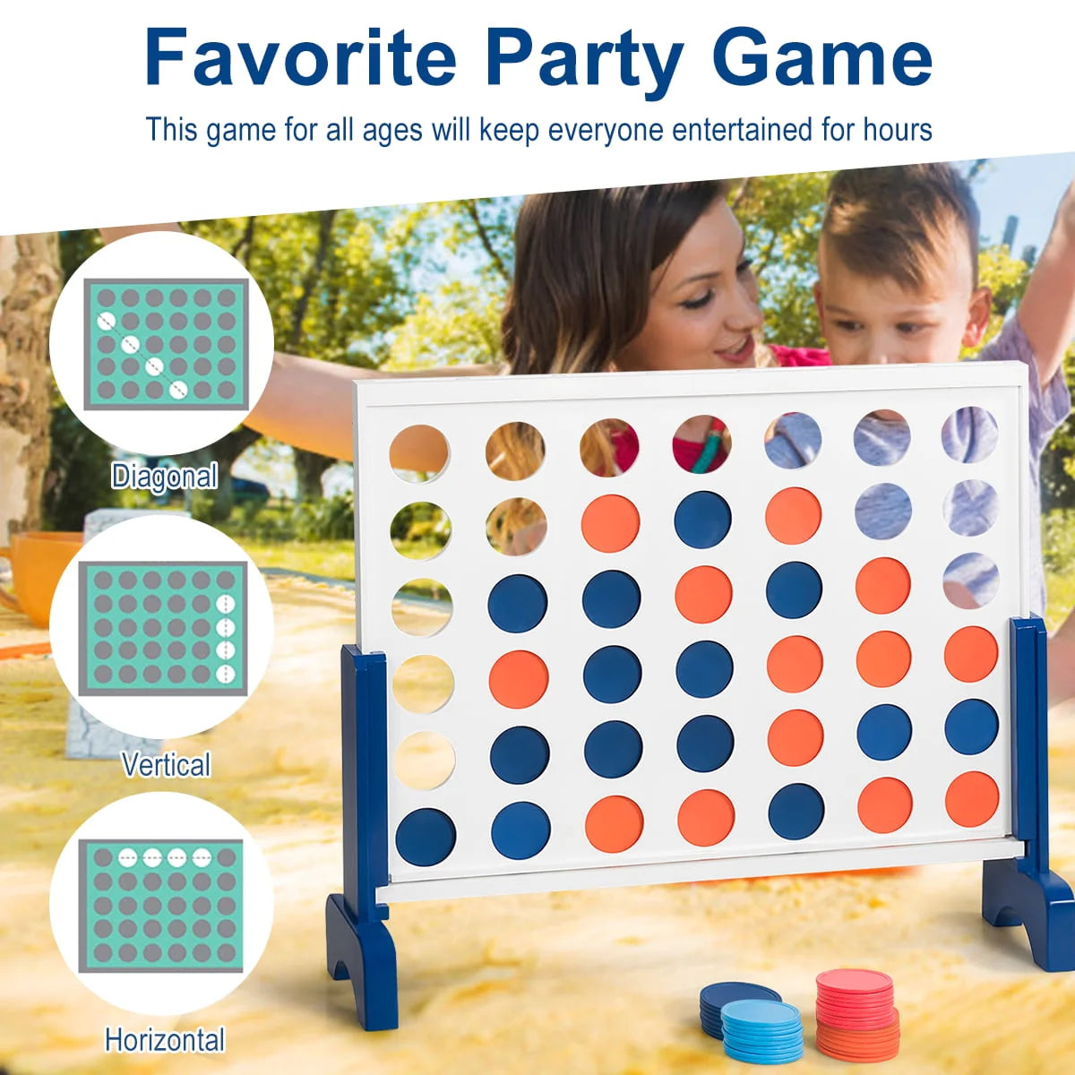 4 In A Row Game Wood Board with Carrying Bag Q7623