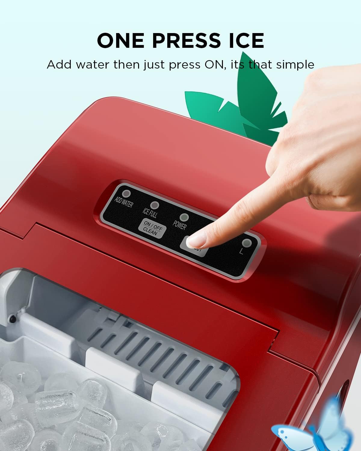 Red Ice Maker Machine, 26lbs 24Hrs Portable Self-Cleaning I52757