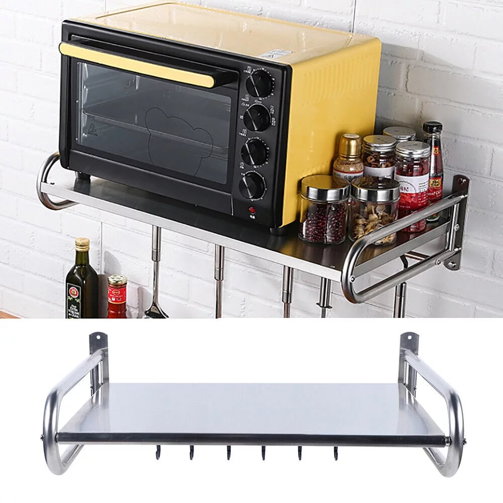Stainless Steel Wall-Mount Microwave Oven Rack with 6x Hooks C590313