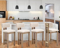 Set of 4 Beige Linen Upholstered Bar Height Stools with Hardwood Frame Z629182