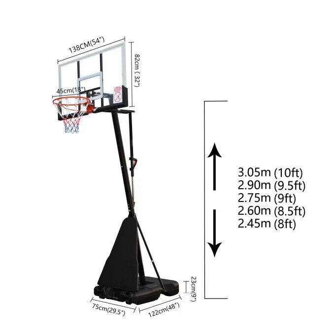 54 in. Portable Height Adjustable Basketball Hoop System S506182