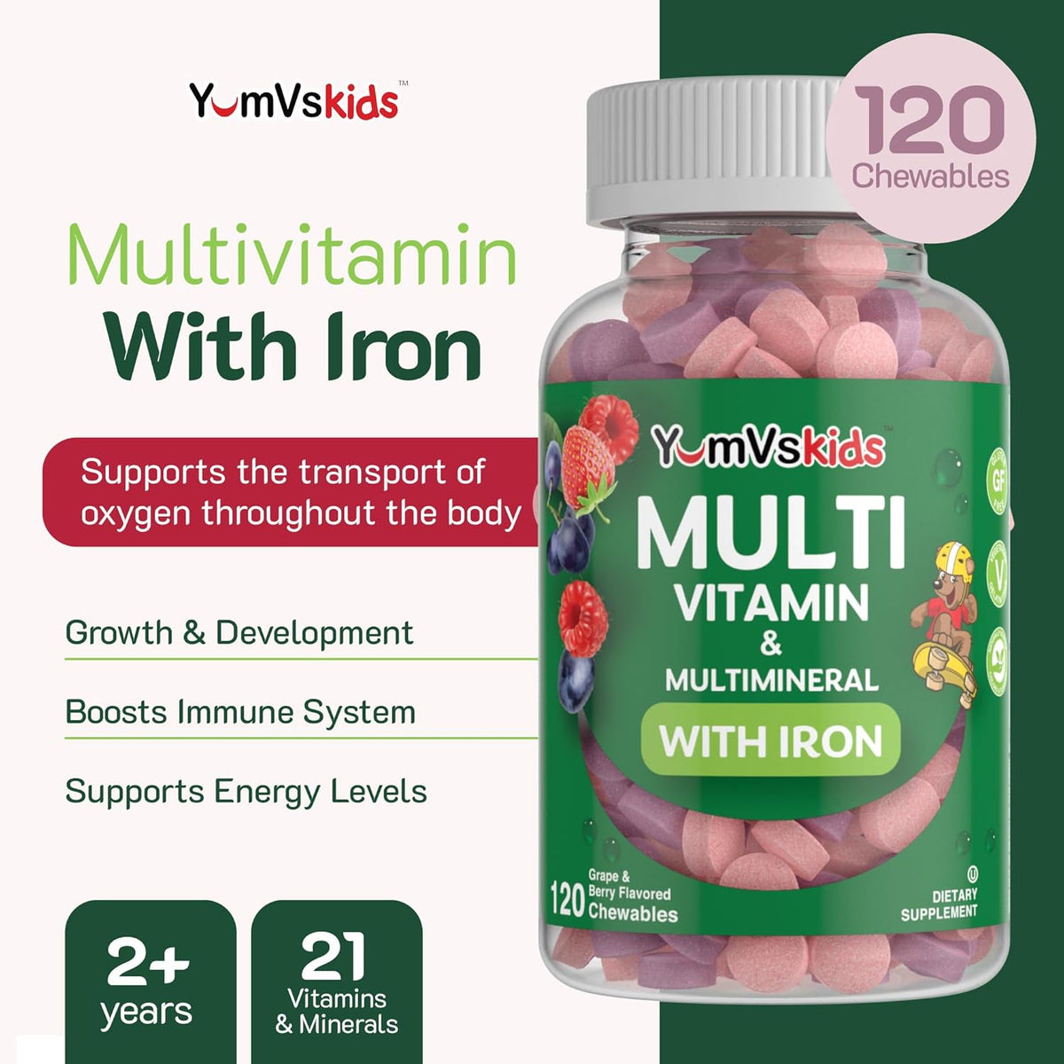 Kids Chewable Multivitamin with Iron, 120 Tablets E59948