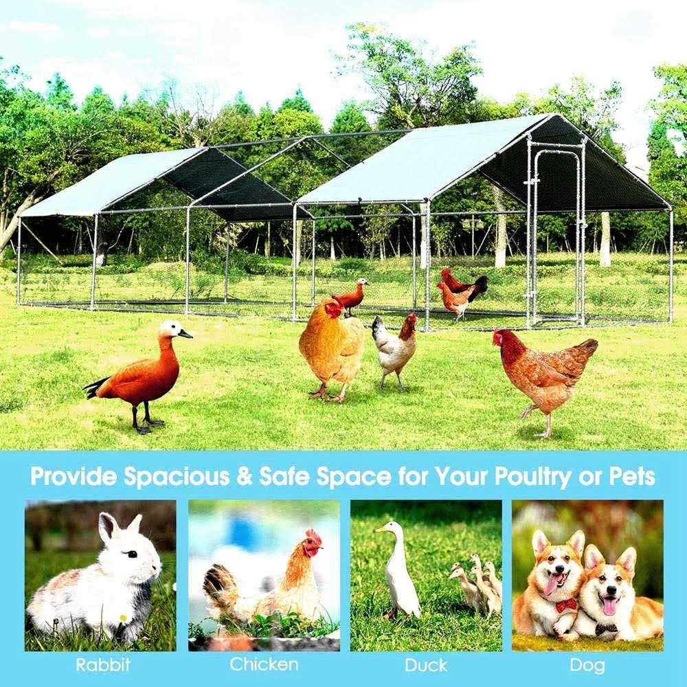 Large Walk-in Metal Chicken Coop with Waterproof Cover S875