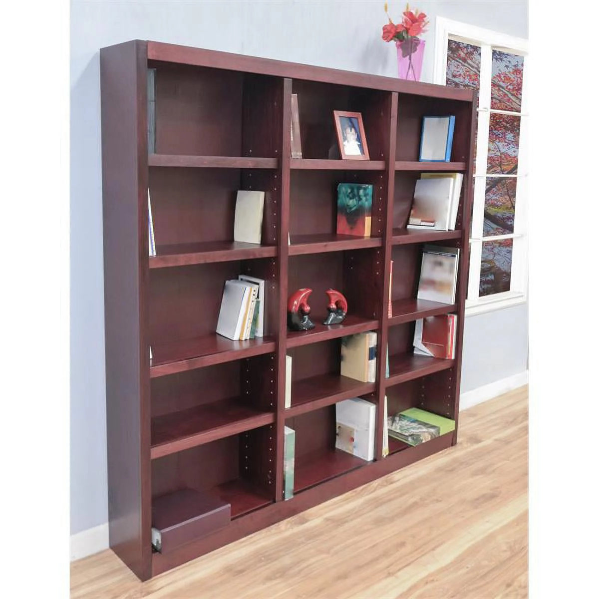 72" Tall 15-Shelf Triple Wide Wood Bookcase Set of 2 Q602