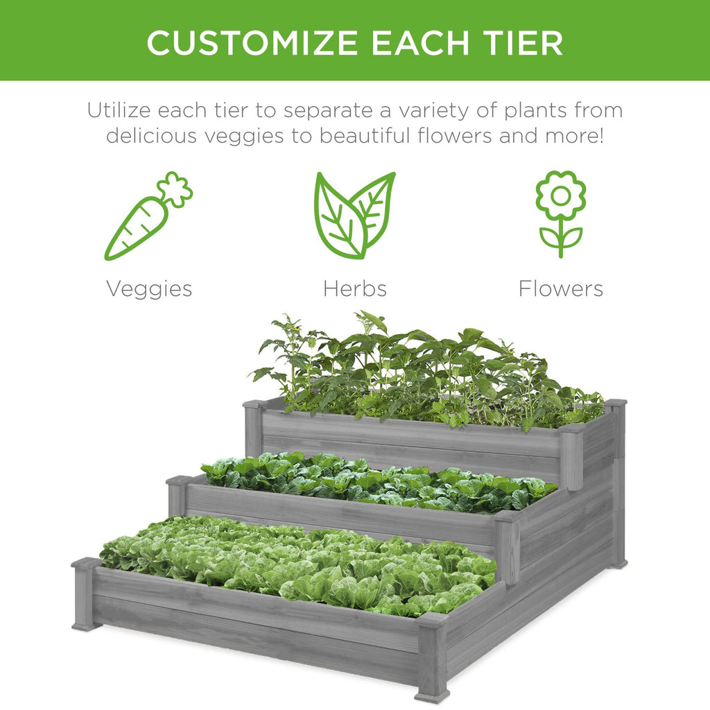 3-Tier Raised Fir Wood Garden Bed Planter Y142