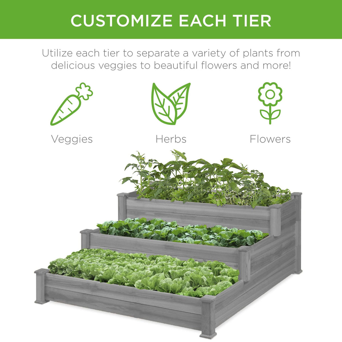 3-Tier Raised Fir Wood Garden Bed Planter Y142