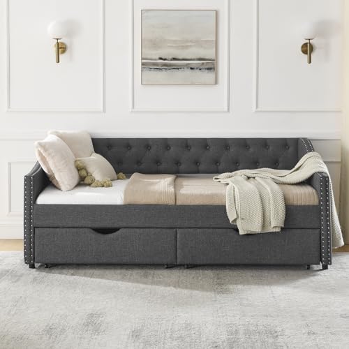 Black Queen Size Upholstered Daybed with 2 Storage Drawers L713