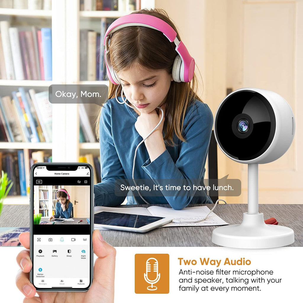 Indoor Security Camera 2 Pack, 1080P WiFi Camera with Night Vision, 2-Way Audio, Human Motion Detection V5901