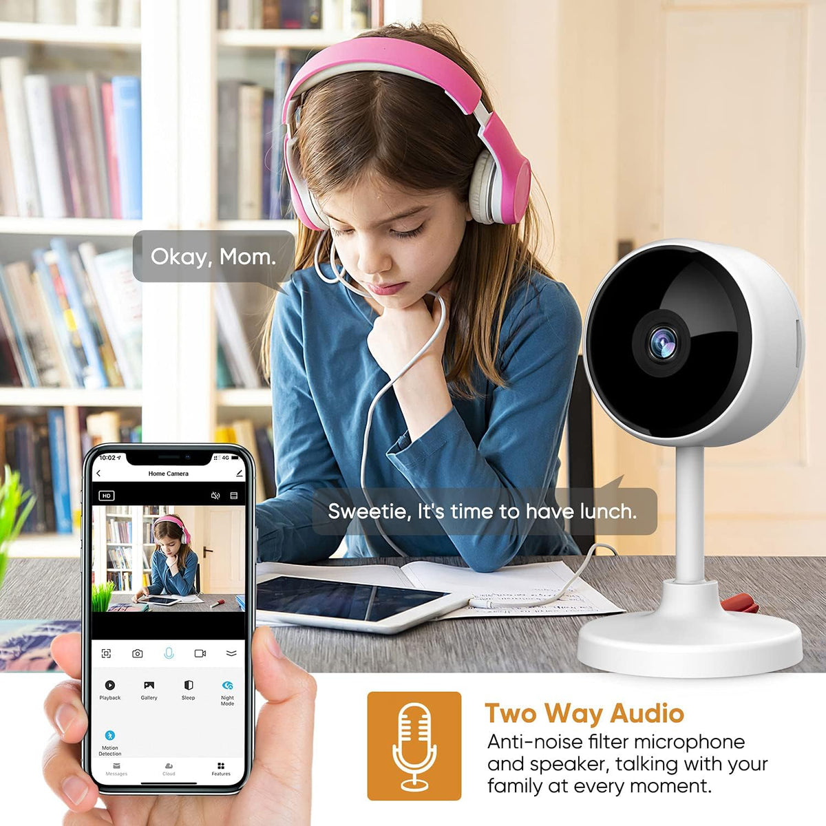 Indoor Security Camera 2 Pack, 1080P WiFi Camera with Night Vision, 2-Way Audio, Human Motion Detection V5901