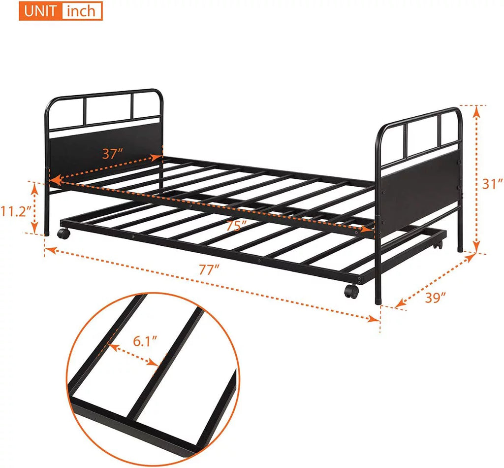 Black Metal Daybed with Trundle P881