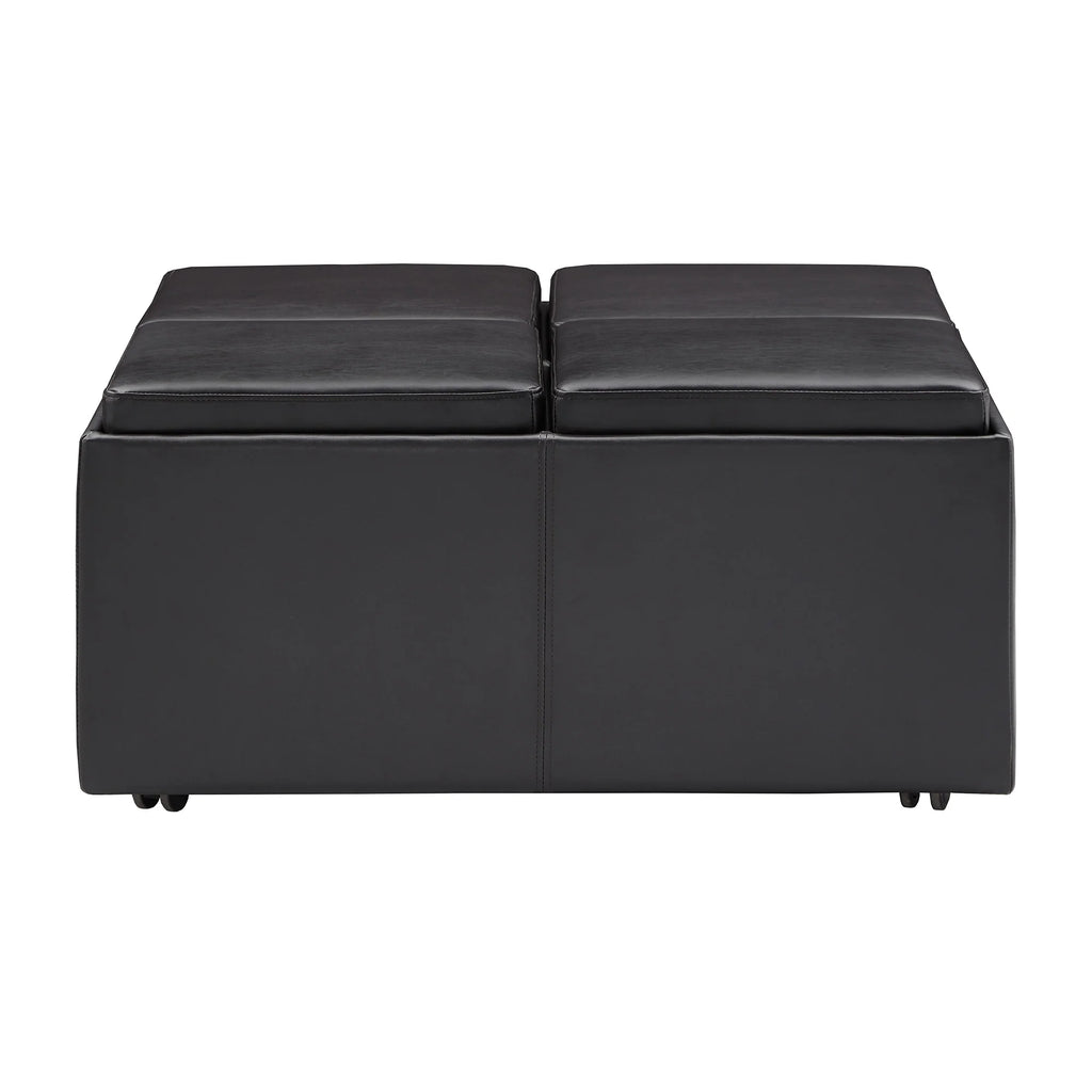 Dark Brown Faux Leather Storage Ottoman with 4 Trays P9919