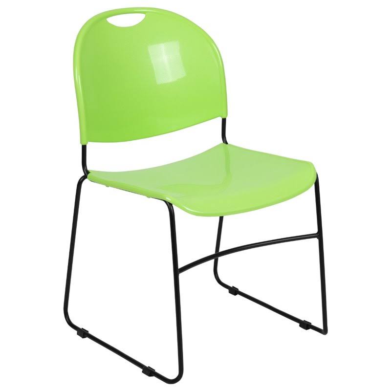 Green and Black Plastic Stacking Chair R108
