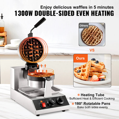 1300W Rotatable Non-Stick Round Waffle Maker Q740832