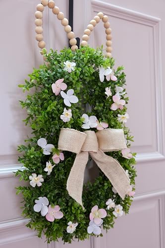 Bunny Shaped Easter Artificial Boxwood Wreath with Beaded Ears R324