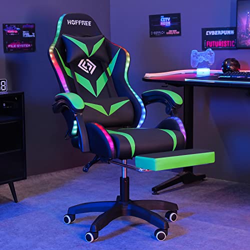 Light Green and Black Ergonomic Gaming Chair with Footrest H8450