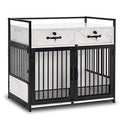 White Wooden Dog Crate End Table with Storage Drawers C6850