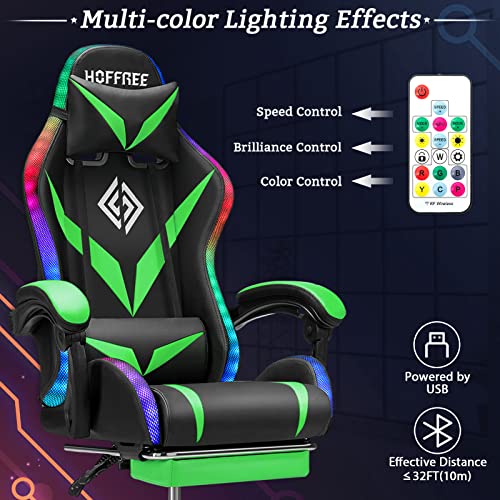 Light Green and Black Ergonomic Gaming Chair with Footrest H8450
