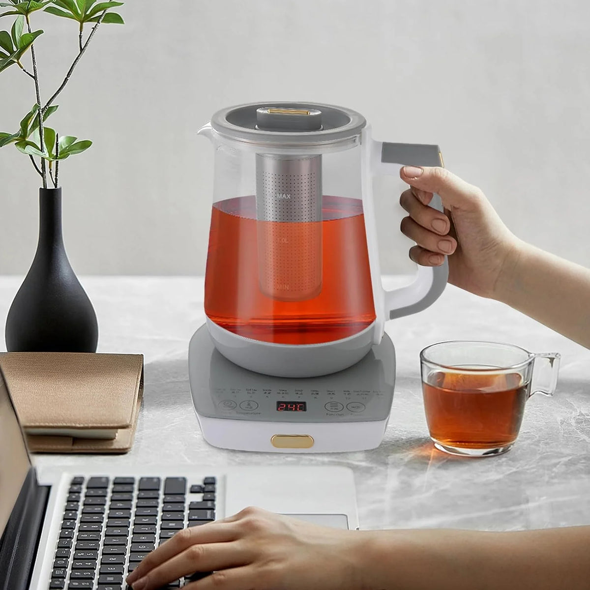 1.8L Electric Glass Tea Kettle with Temperature Control T209396