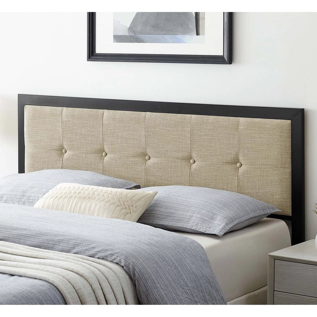 Beige Fabric Tufted Upholstered Full Size Metal Headboard P80728