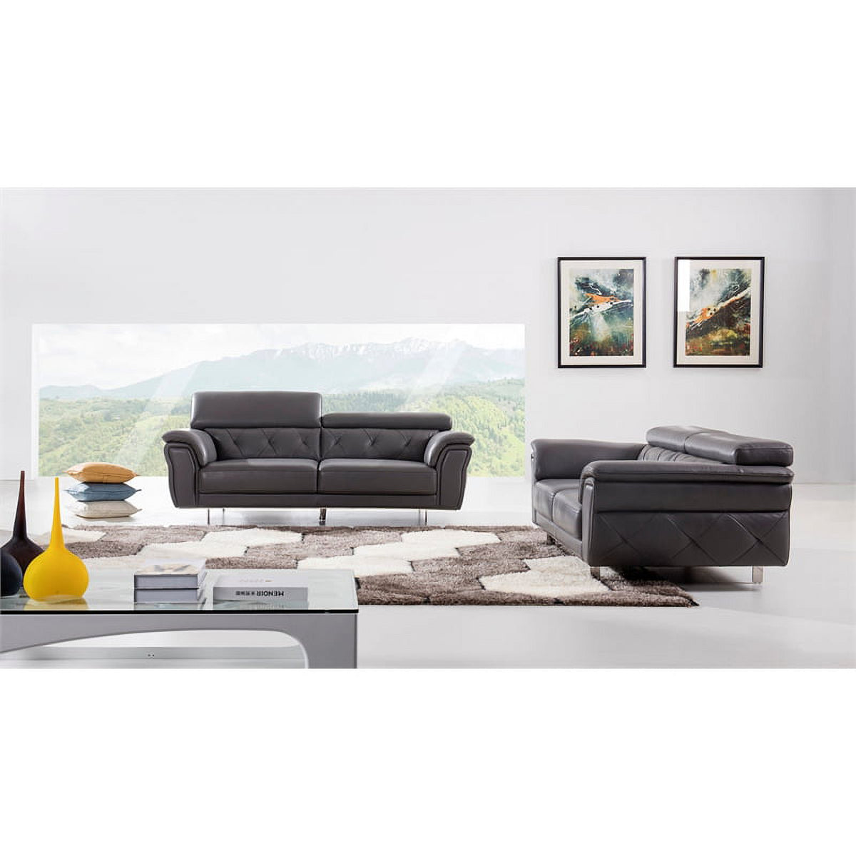 Dark Gray Italian Leather Chair T721794