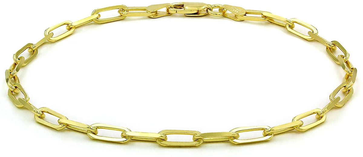 925 Sterling Silver Yellow Gold Plated Cable Link Necklace, Bracelet, & Anklet Chain A612924