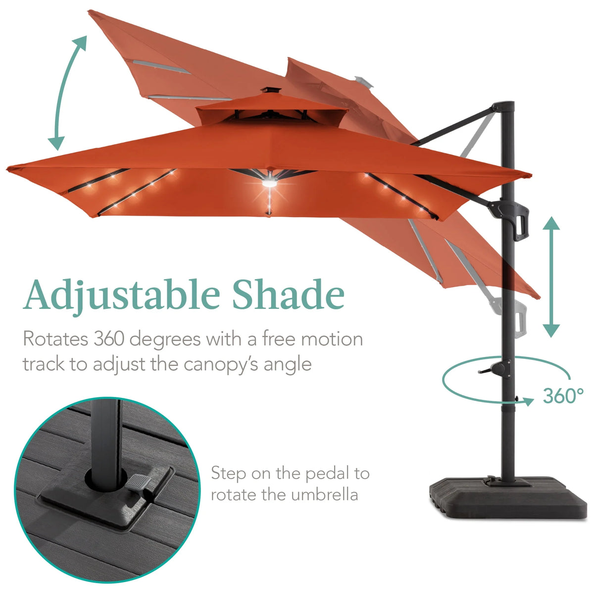 10x10ft 2-Tier Solar LED Cantilever Patio Umbrella with Base C339